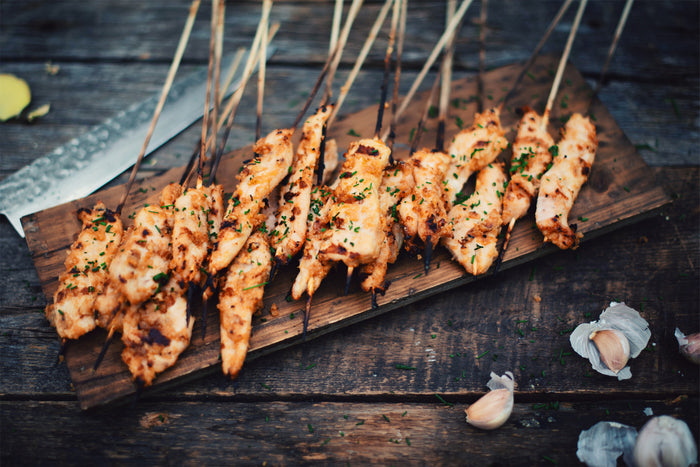series of chicken skewers