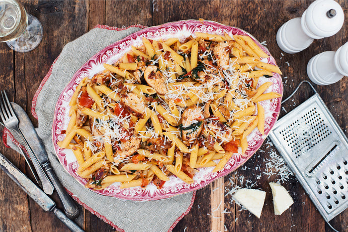 penne, chicken, cheese