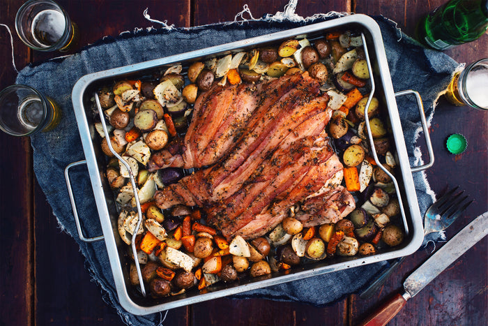 bacon-wrapped flattened chicken