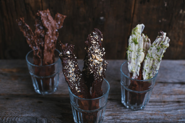 chocolate covered bacon in glasses