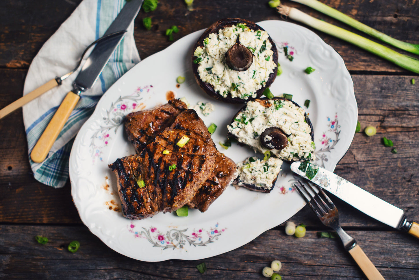 flat iron steaks, mushrooms