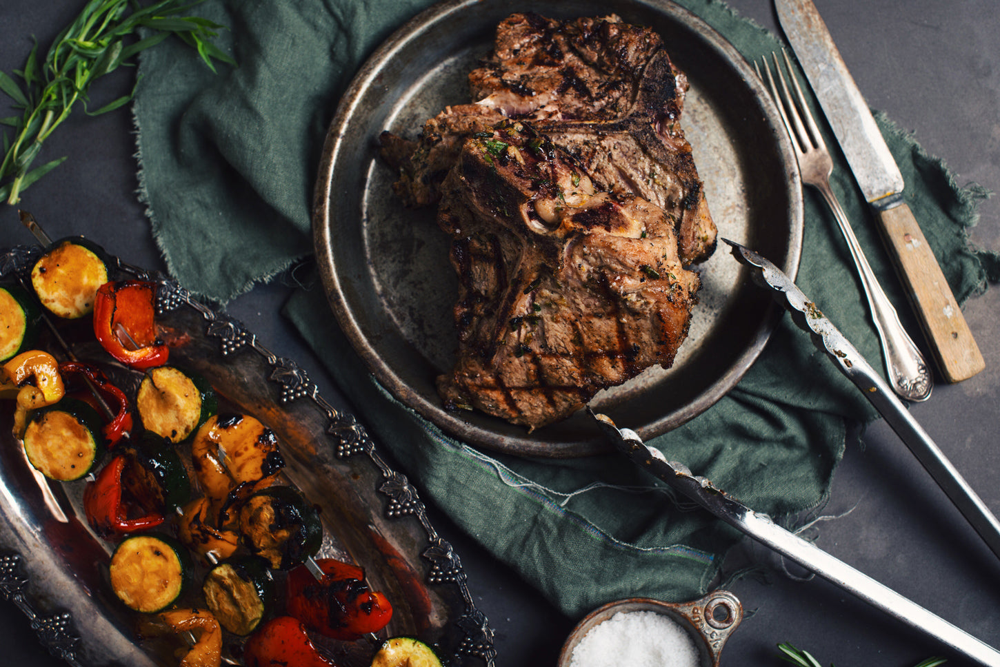 veal steaks, grilled vegetables